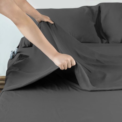 Moonsea Deep Pocket Twin Sheets Set for Kids Air Mattress - Extra Deep Pocket Twin Sheet Sets - 4 Piece Bed Set Fade Resistant Fits 16in to 24in Pillow Top Air Bed Mattress (Black)