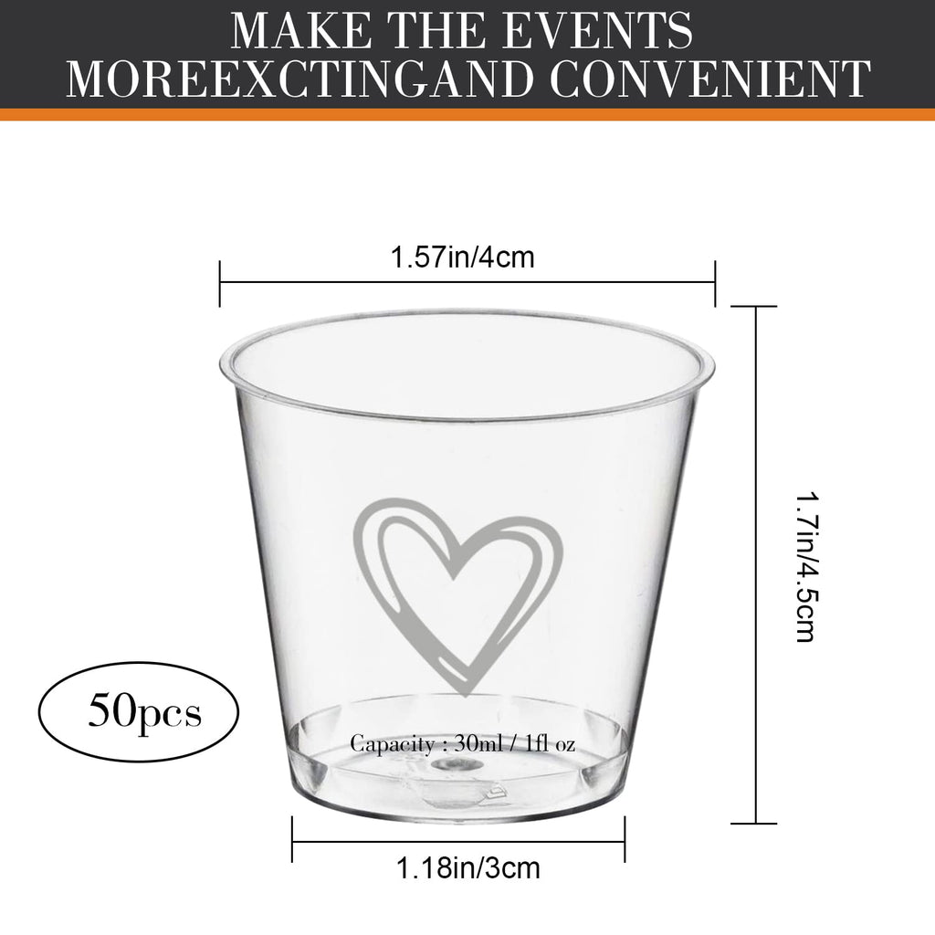 Puninoto 50 Pack Shot Glasses,1 oz Plastic Shot Cups Disposable,Clear Mini Shot Glasses,Small Plastic Cups for Birthdays,Tasting,Parties,Weddings (50)