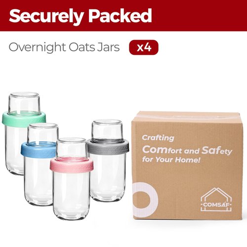 KTMAMA 4 Pack Glass Yogurt Parfait Cups with Lids, 16+4oz Reusable Containers with Dry & Wet Separation, Leak-Proof for Overnight Oats, Meal Prep, Portable to Work & School, Easy Clean