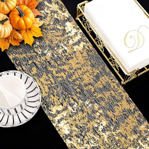 Gold Glitter Table Runner 11 Inch x 100 Feet - Metallic Foil Mesh Wedding Party Decor - Variation of Gold / 11 Inch x 100 Feet