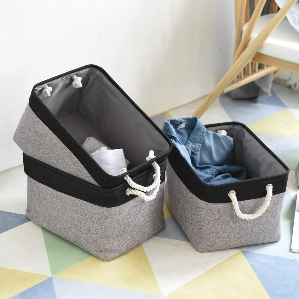 TheWarmHome Storage Basket - 16x12x8 Inch Fabric Organizer Bins for Laundry, Toys & More | Grey & Black
