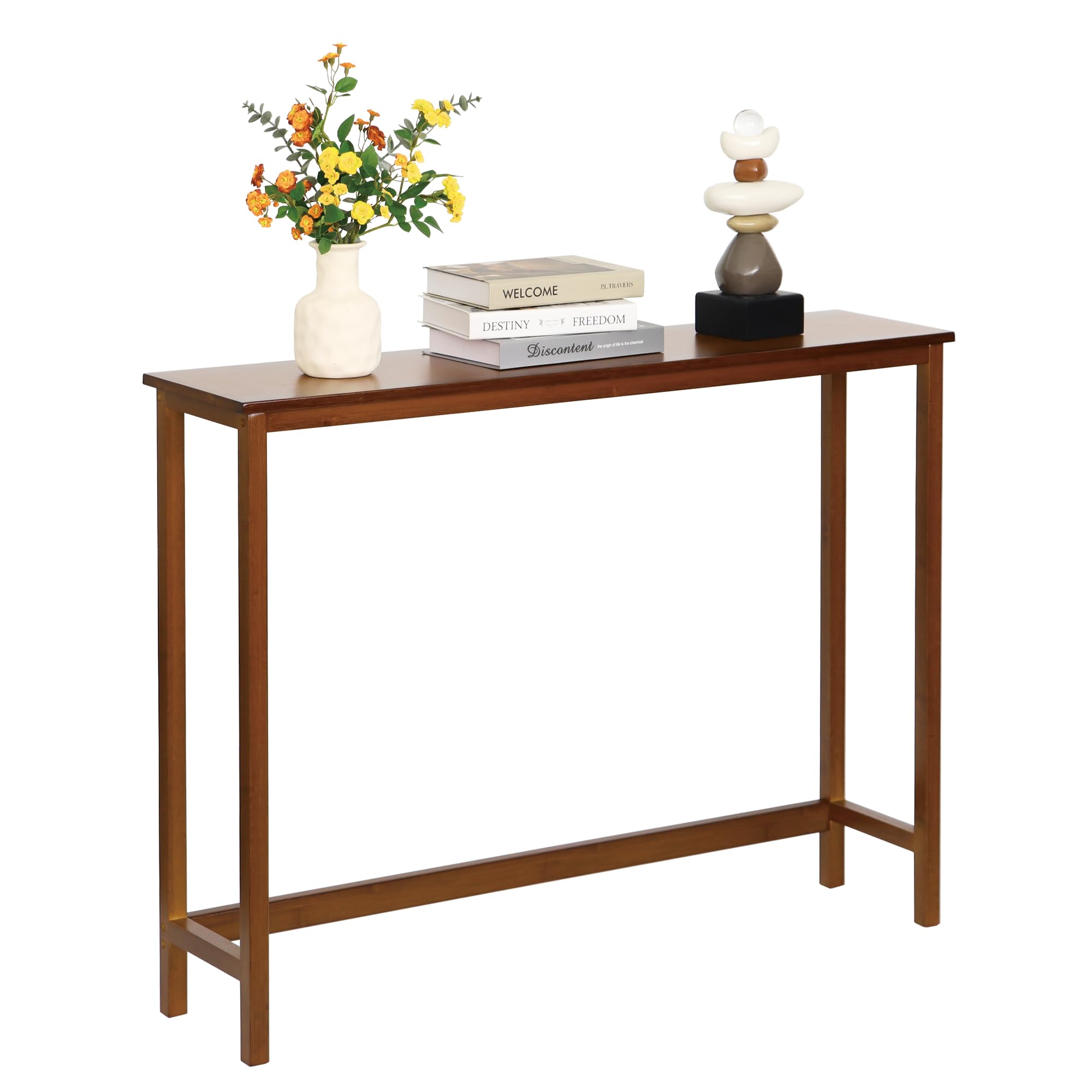 Mordchil HF Bamboo Narrow Console Table, 39.4"(L) Wood Small Entryway Table, Accent Slim Hallway Tables, Thin Sofa Side Tables for Hallway, Living Room, Bedroom, Foyer, Walnut