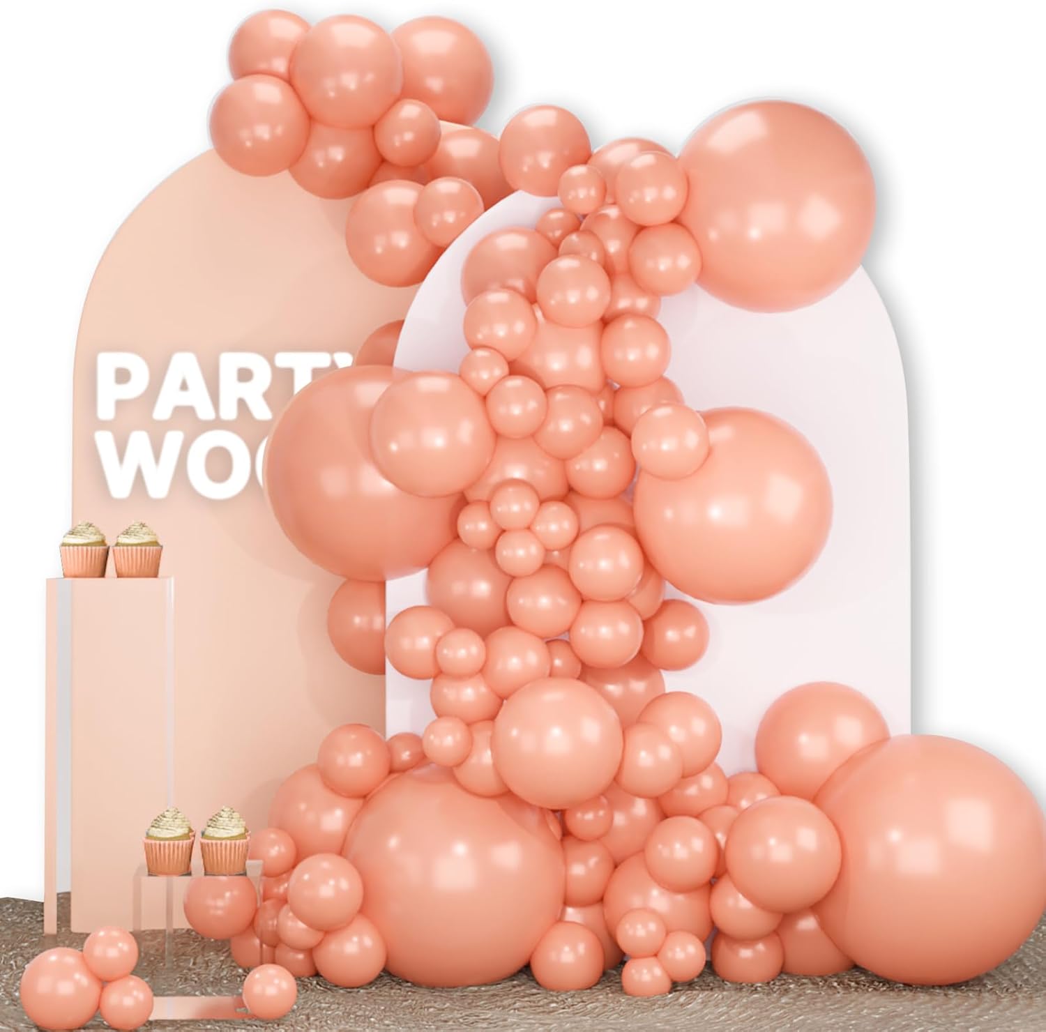 PartyWoo Peach Balloons - 140-Piece Latex Balloon Arch Kit in Light Orange & Blush Pink | Wedding & Baby Shower Decor