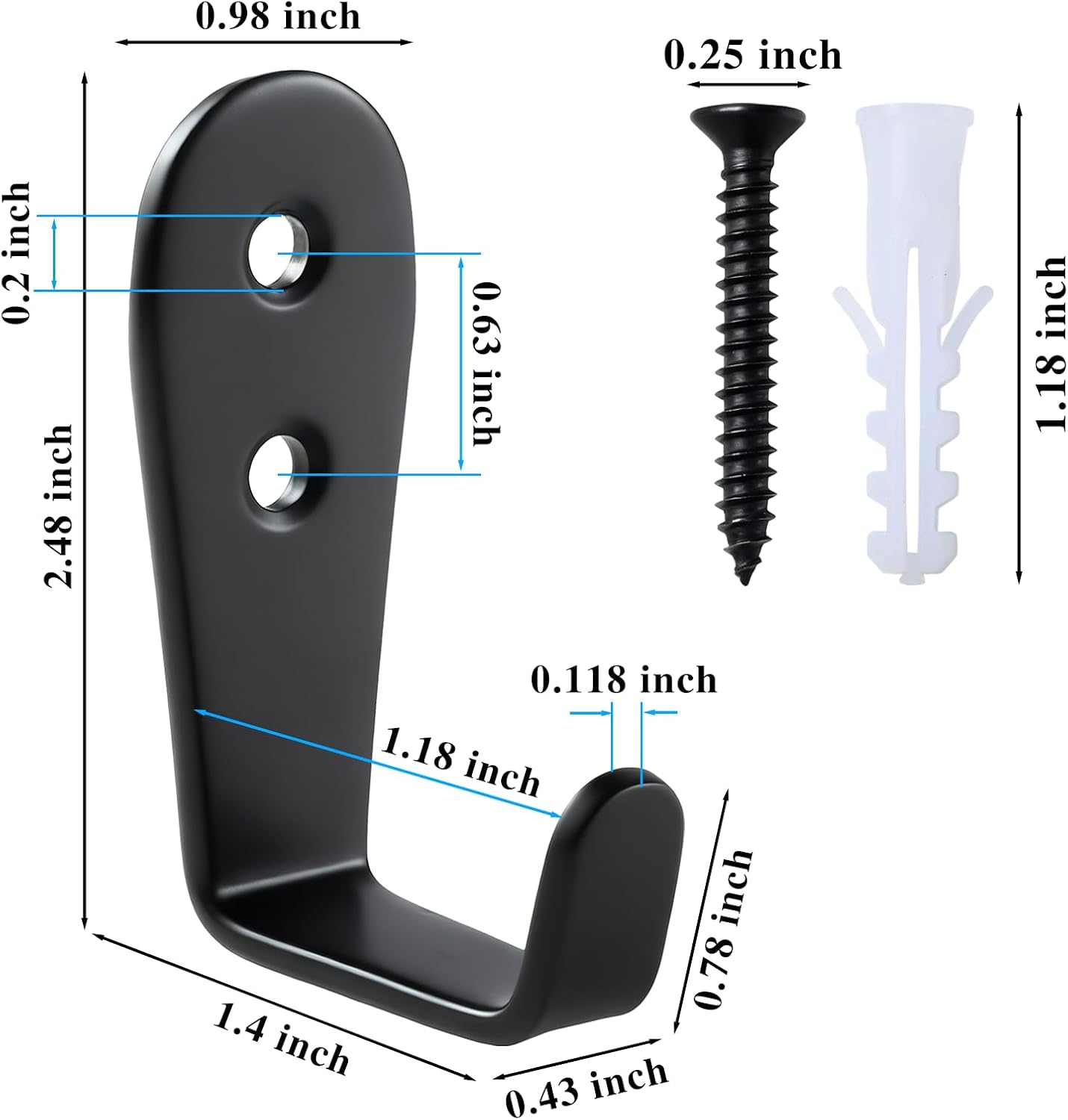 Skiennix Stainless Steel Wall Hooks - Heavy Duty Key Holder & Coat Hanger, 8 Pack (Black)