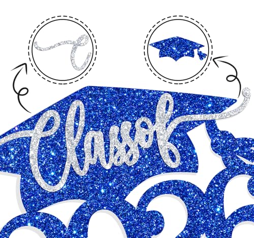 Class of 2026 Graduation Cake Topper - Blue & Silver Glitter