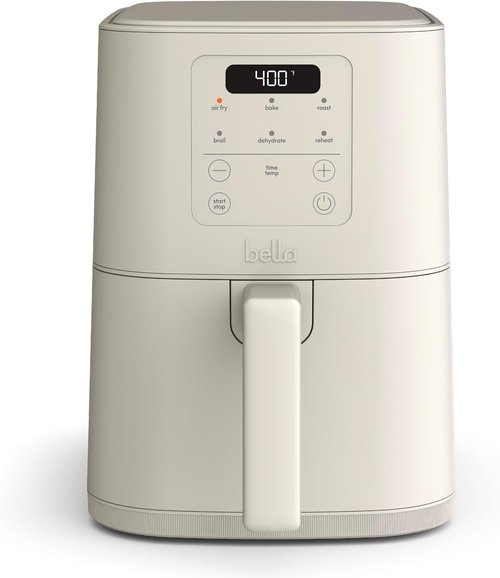 Bella 4Qt Slim Air Fryer - Fits-Anywhere™ Kitchenware with Adjustable Temp & 6 Cooking Presets | Oatmilk Color