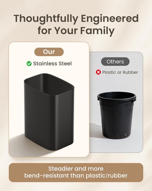 Cesun Small Bathroom Trash Can, 3.4 Gallon Metal Garbage Can, Slim Stainless Steel Waste Basket for Dorm, Bedroom, Office, Toilet, Near Desk, Under Sink (Black)