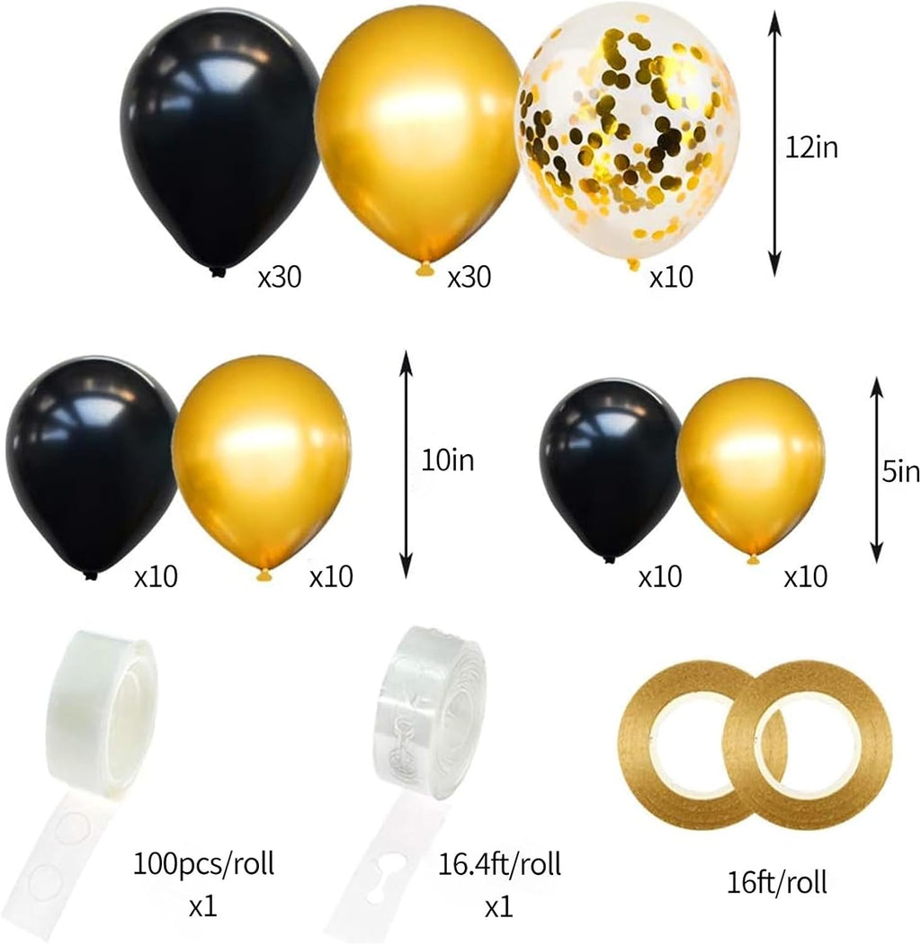 RUBFAC Black and Gold Balloon Garland Arch Kit - 110pcs with Confetti Balloons for Graduation & Wedding Decor