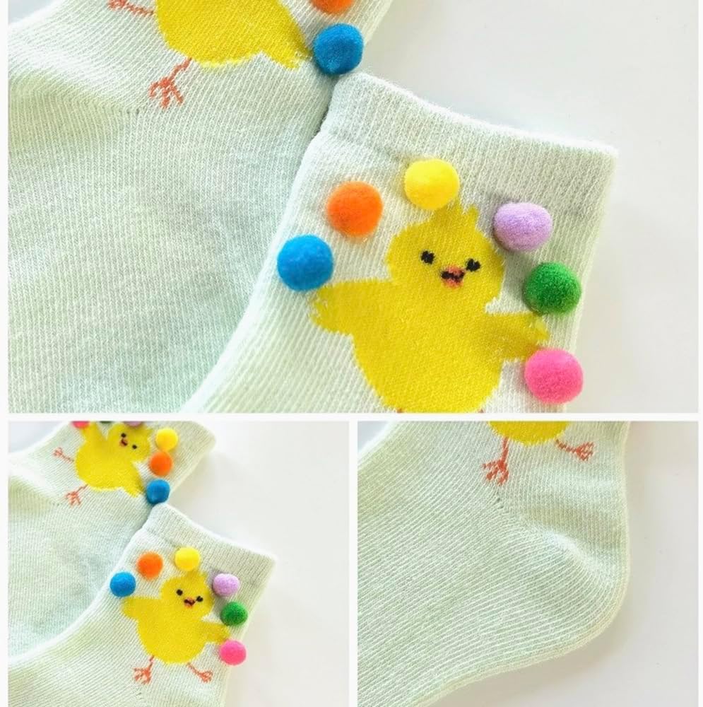 Skiennix Girls' Cozy Cotton Crew Socks - Fun Ruffle Design | Yellow Chick, Size 3-8 Years