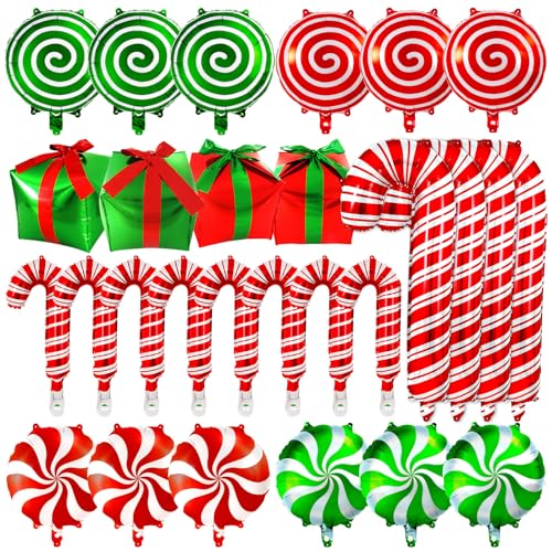 Christmas Balloon Kit with Candy Cane & Gift Bag Foil Balloons - Holiday Party Decorations