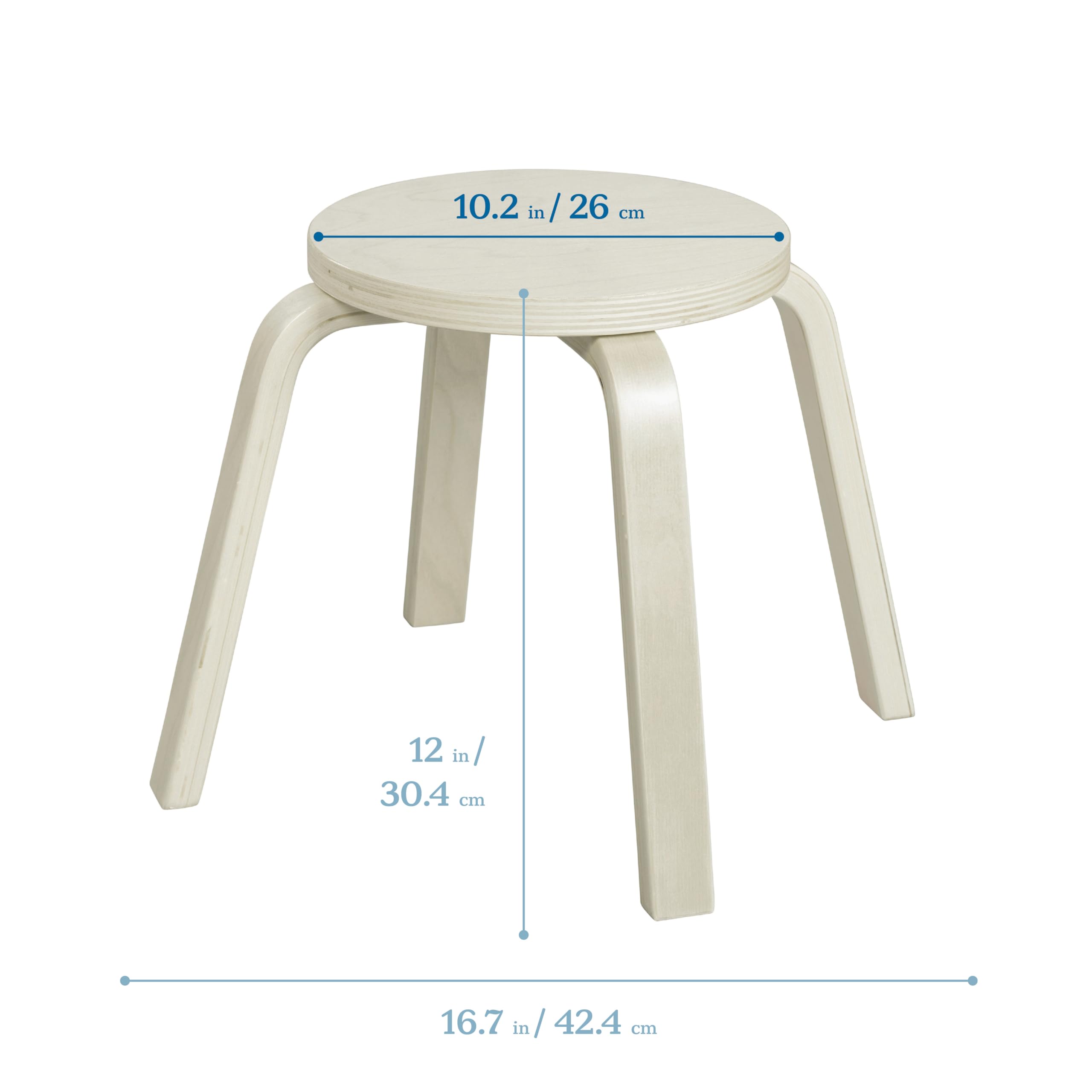 ECR4Kids Bentwood Stackable Stools, 12in Seat Height, Classroom Furniture, White Wash, 6-Piece