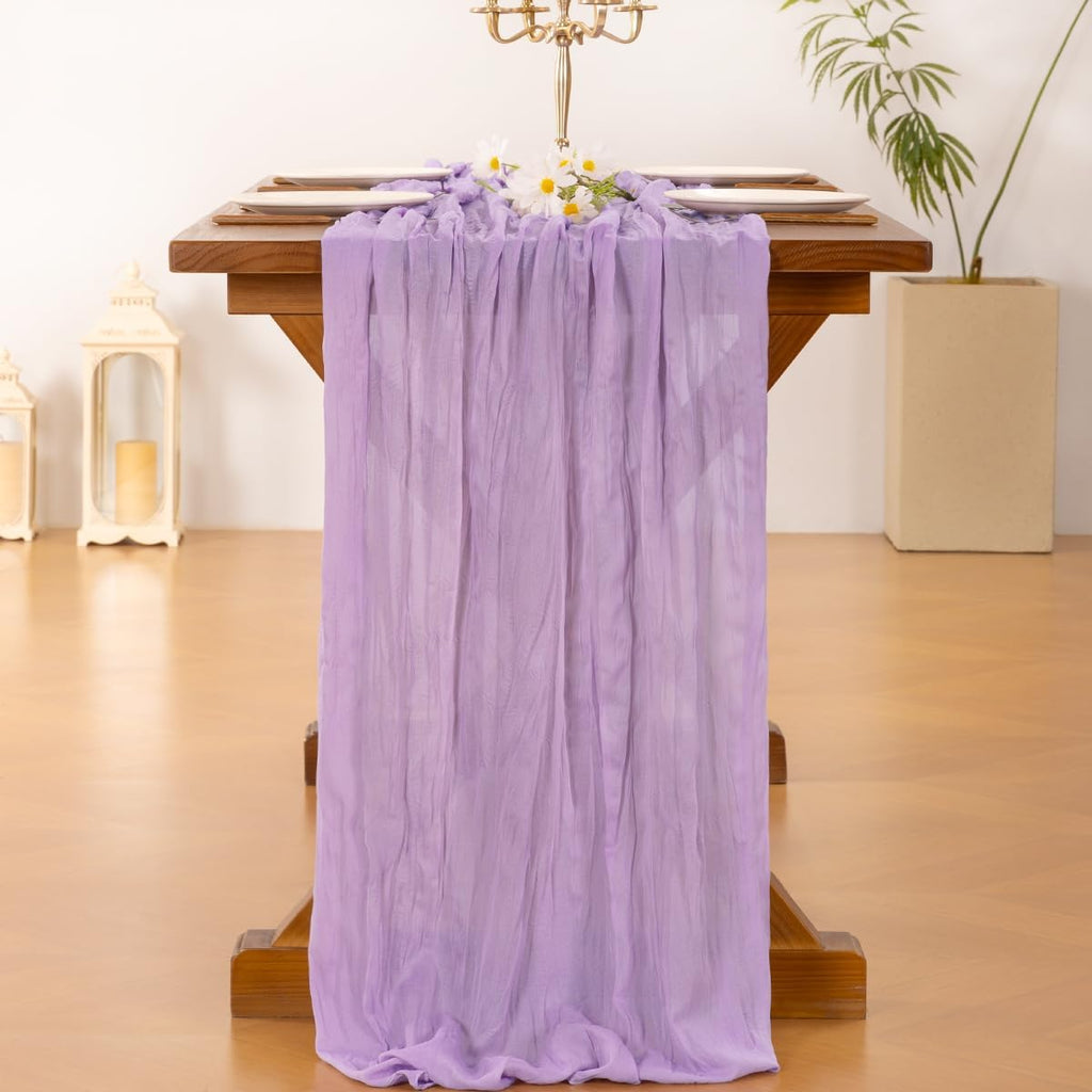 Socomi Cheesecloth Table Runner - Lilac Purple 120 Inch | Boho Rustic Decor for Weddings & Events