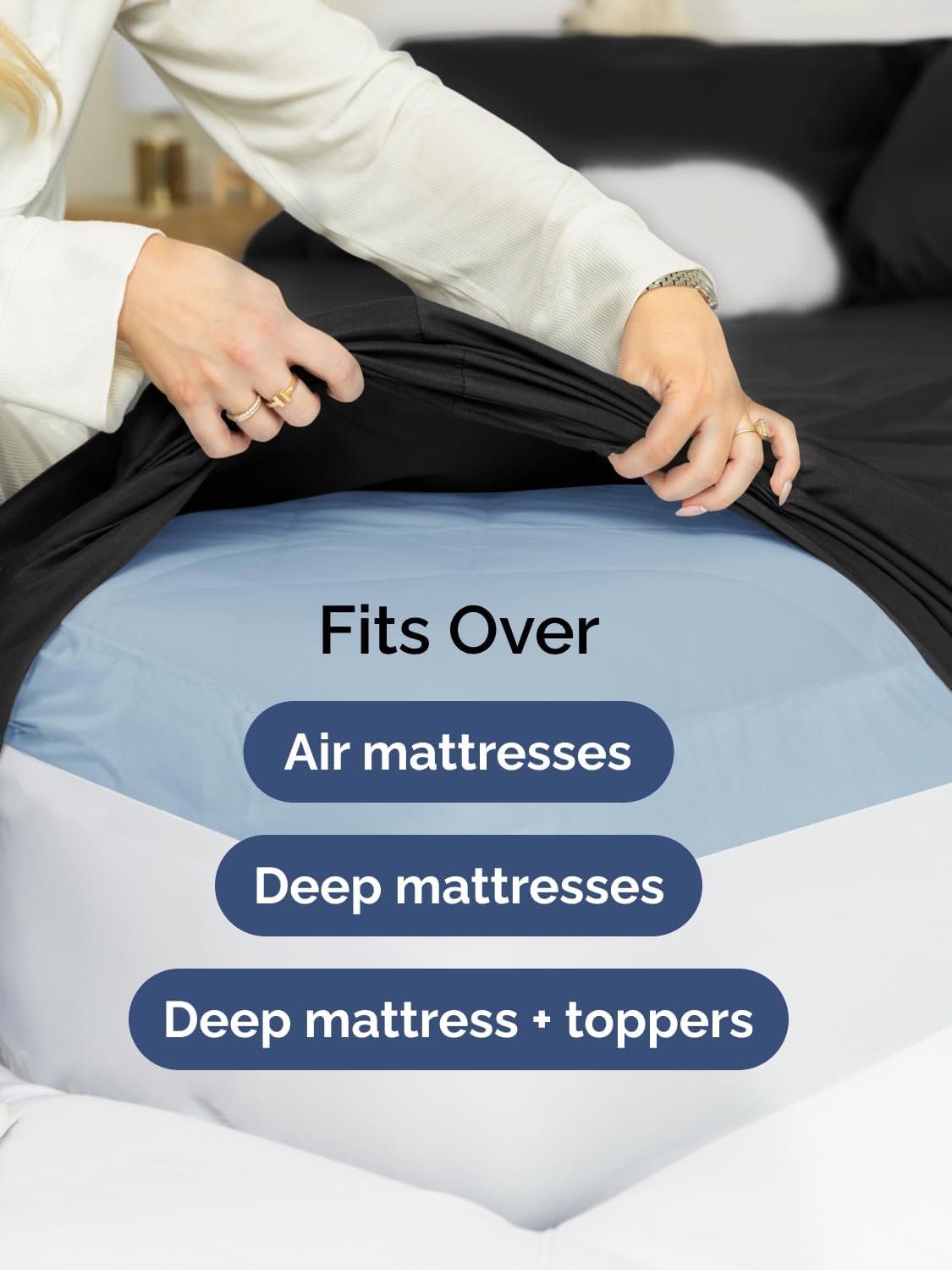 Skiennix Extra Deep Split King Sheet Set - 7 Piece Breathable Cooling Bedding - Soft, Wrinkle-Free Black