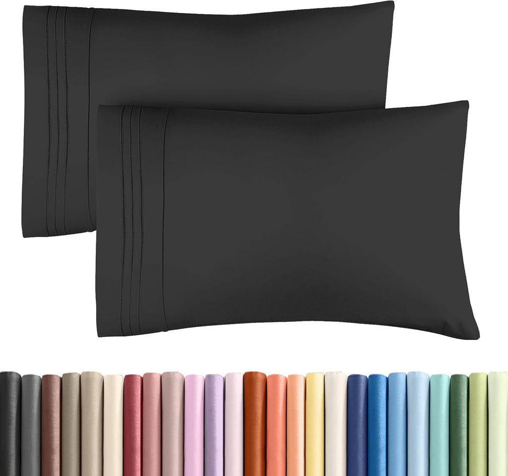 Skiennix Standard Pillow Cases Set of 2 | Ultra-Soft Hotel Quality, Wrinkle-Free, Black