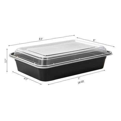 FULING 150 Pack Meal Prep Plastic Food Storage Containers With Lids 28 oz 1 Compartment Black Rectangular Reusable To Go Lunch Prepping Boxes BPA-Free Microwavable Freezer Dishwasher Safe Stackable