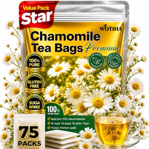WOTIHA Premium Chamomile Tea Bags, 100% Pure Herbal Flowers, 75 Count