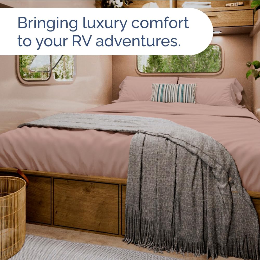 RV Short Queen Sheet Set - Soft, Breathable & Cooling 4-Piece Bedding for Trailers | Fits 8” to 12” Mattresses - Mauve