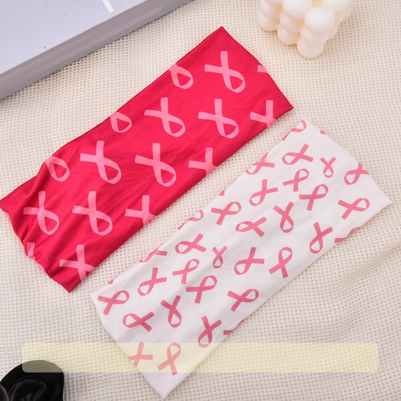 Breast Cancer Awareness Knotted Headband Set of 2 Pink Ribbon Sweatband