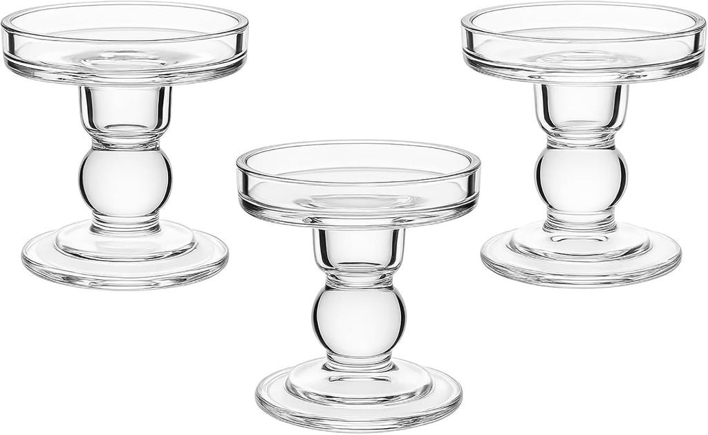 Regine Switzerland Glass Candle Holders - Elegant Pillar Candle Holder Set of 3 for Weddings | Home Decor