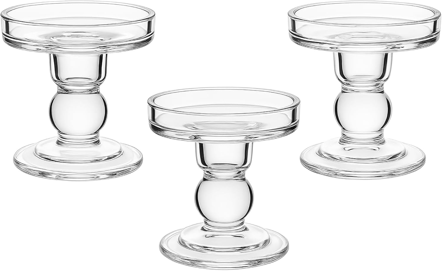 Regine Switzerland Glass Candle Holders - Elegant Pillar Candle Holder Set of 3 for Weddings | Home Decor