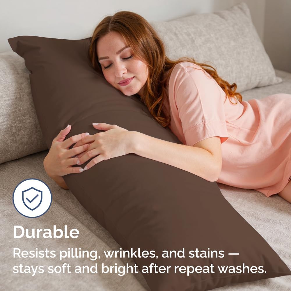 Skiennix Body Pillowcases Set of 4 | Soft, Cozy 20x54 Long Pillow Covers for Side Sleepers - Machine Washable, Fade Resistant - Brown