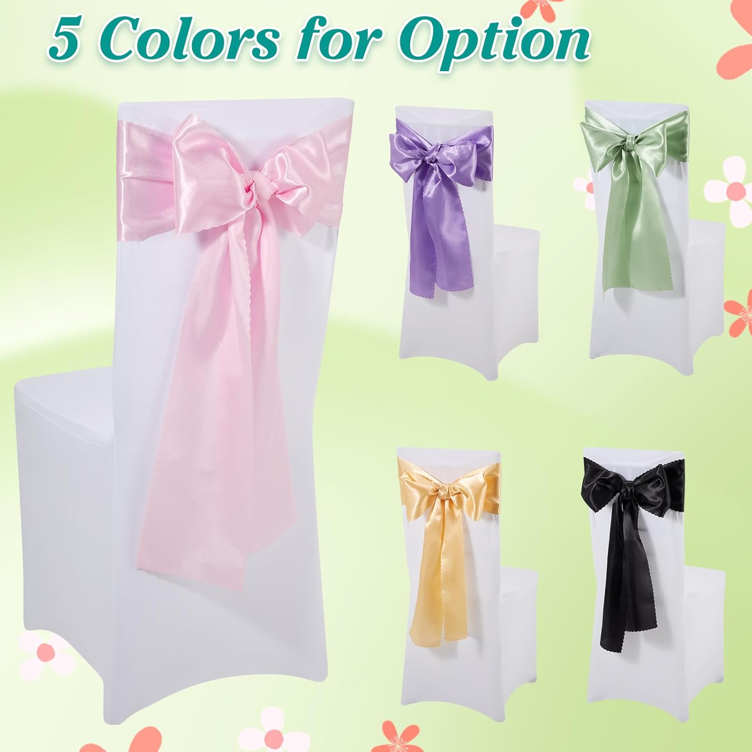 Skiennix Black Satin Chair Sashes - Upgraded 7" x 108" Bows for Weddings & Events | 50 Pack