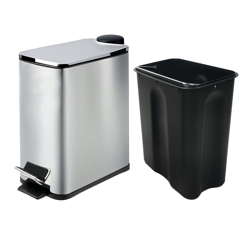 Stainless Steel Small Trash Can - 6L Soft Close Garbage Can with Lid & Step Pedal | Chrome Finish for Bathroom, Bedroom, Kitchen & Office