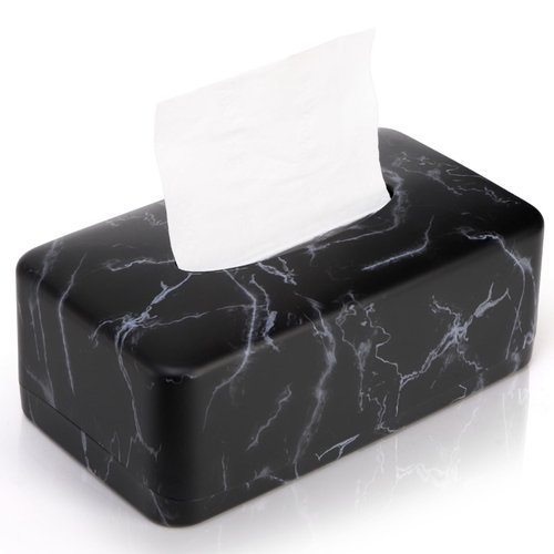 Nagpew Tissue Box Holder, Rectangular Napkin Dispenser Box Cover, Black Faux Marble Facial Dryer Sheet Towel Organizer Case for Bathroom, Bedroom, Restaurant, Cars