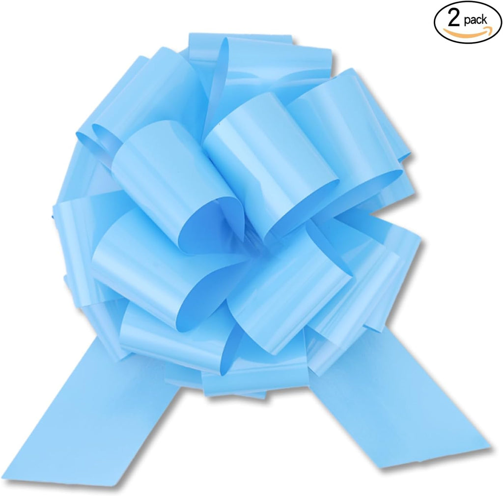 Pull Bow by Large 12" - 2 Pcs Light Blue Gift Bow for Presents, Wrapping, and Decorations