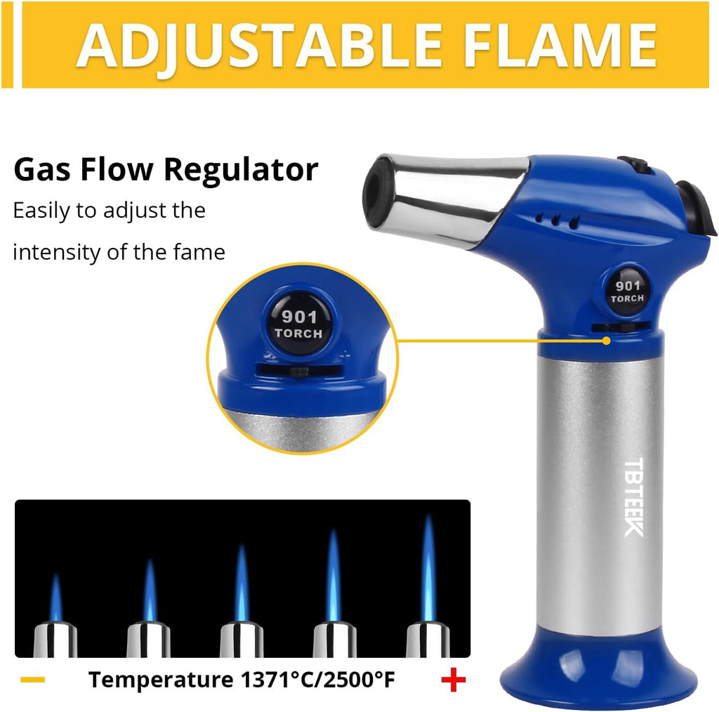 TBTEEK Butane Torch T901 - Adjustable Flame Kitchen Torch with Safety Lock for Cooking & Baking | Blue