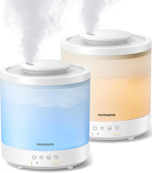 Homvana Small Humidifiers - 1.5L Cool Mist Top Fill Diffuser for Baby Nursery | 3-in-1 with 7 Color Lights
