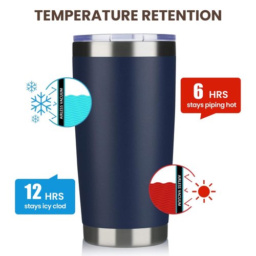 MEWAY 20oz Tumbler 8 Pack Double Wall Vacuum Insulated Travel Mug Bulk, Stainless Steel Tumblers with Lid and Straw, Durable Powder Coated Coffee Cups for Cold & Hot Drinks (Navy, 8)
