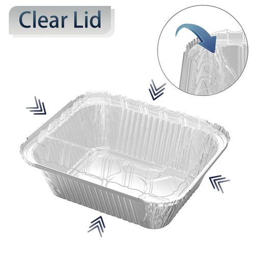 iHomeSet 200 Pack 1 lb Rectangular Disposable Aluminum Foil Pan 16 oz Take Out Food Containers with Clear Plastic Dome Lids, for Catering, Baking, Roasting Food