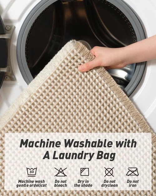 AMOAMI Waffle Bath Mat - Super Absorbent Non-Slip Design | Ultra Soft & Machine Washable, 17" x 24", Brown & Cream