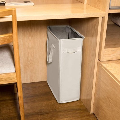 ZERO JET LAG Slim Laundry Hamper With Handles Collapsible Laundry Basket Thin Dirty Clothes Basket Narrow Laundry Bag Foldable Dirty Clothes Hamper 45L (23 inches,Beige)