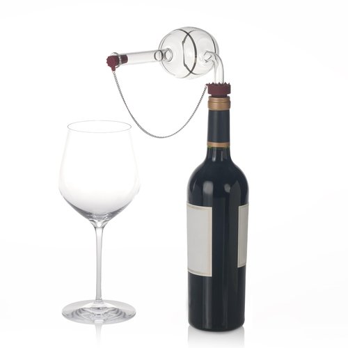 IL PICCOLO SOMMELIER - Wine Aerator - Hand-Blown Glass Pourer Spout with Stand & Corks - Wine Aerator Decanter and Stopper Set for Red, White & Rosé