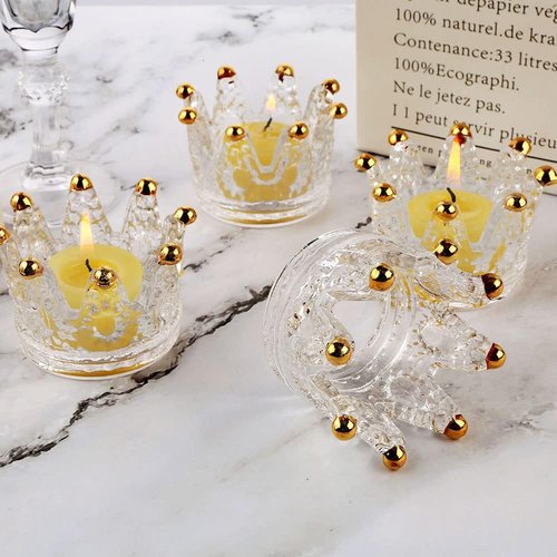 Crown Glass Tealight Candle Holders - Set of 24 Elegant Votive Holders for Weddings & Home Decor | Gold Finish