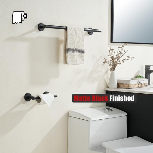 JQK Black Toilet Paper Holder - Double Post Wall Mount Tissue Holder | Durable 304 Stainless Steel for Mega Rolls