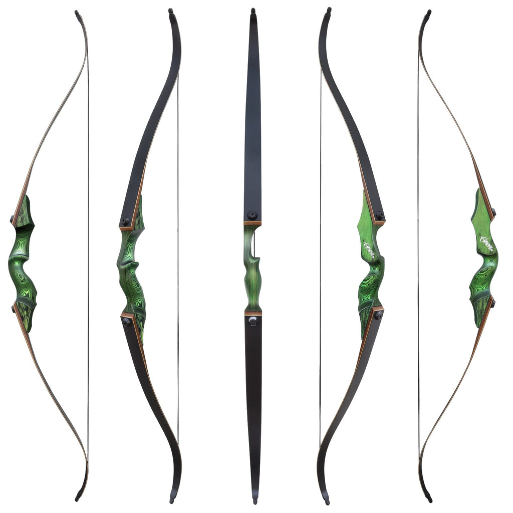 60 Inch Black Hunter Recurve Bow 20-60lbs Right Hand Archery Bow Wooden Riser Practice Bow with Bow Stringer for Adults Beginner Hunting Shooting (25LBS)