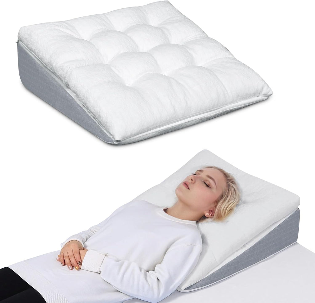 TANYOO Bed Wedge Pillow - Adjustable Shredded Memory Foam for Sleep Apnea & Acid Reflux | 7.5-Inch Dual Layer Design