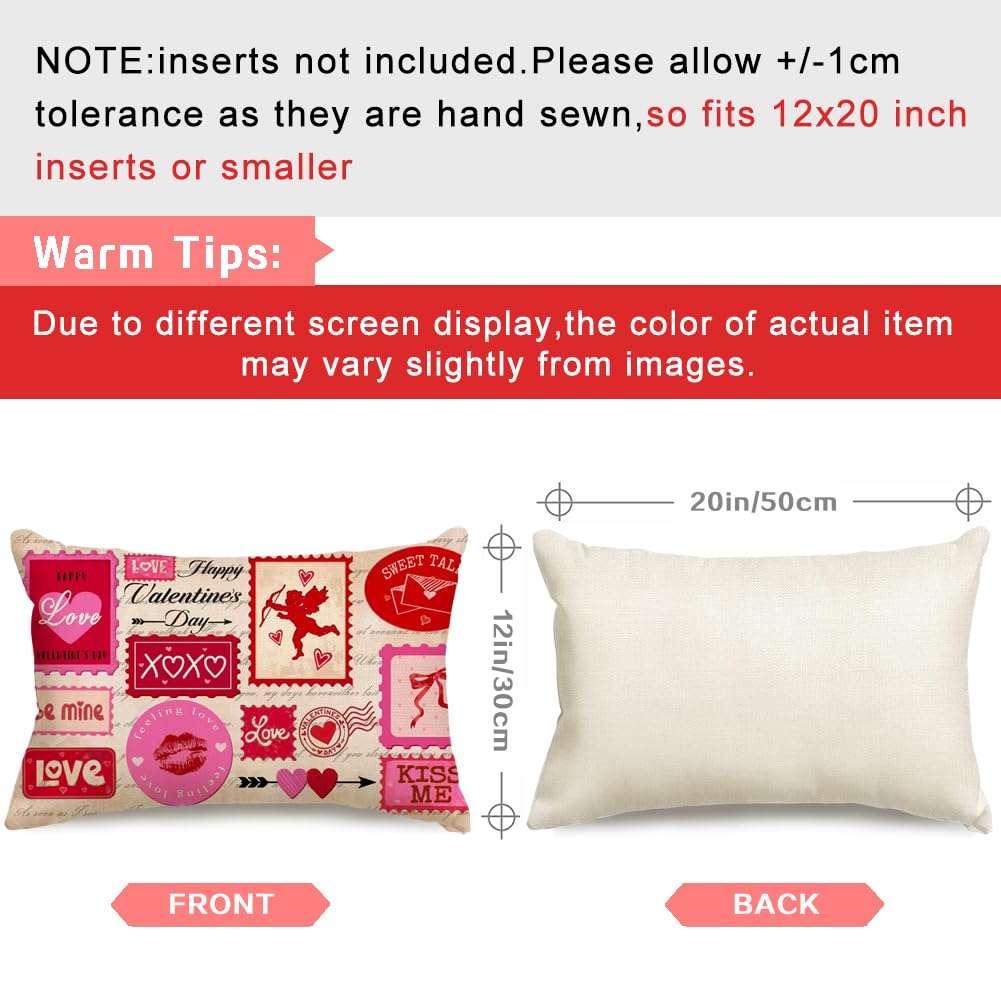ARGOOFG Valentines Pillow Cover12 x 20 Inch, Be Mine XOXO Love Heart Throw Decorative Cushion Cases Valentine Day Pink Decoration for The Home Sofa Couch