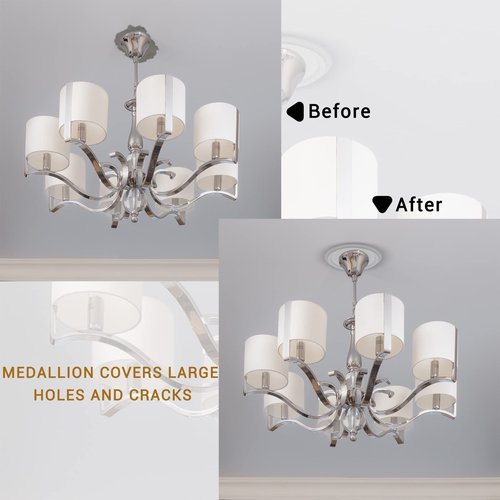 Canomo 2 Packs Molded Polyurethane Ceiling Medallion Chandelier Medallion for Light Fixtures and Ceiling Fans, 10"OD x 4"ID, Matte White