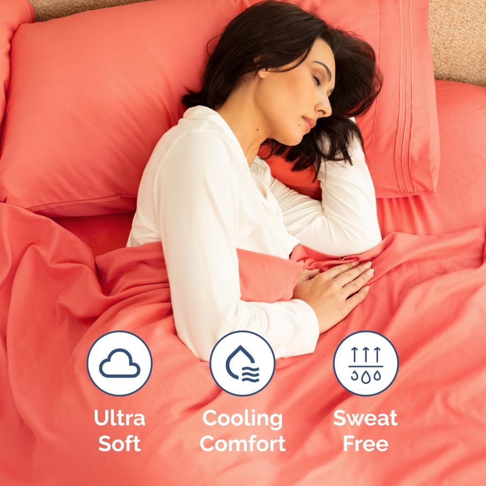 Skiennix Full XL Bed Sheet Set - Soft, Breathable & Cooling 4-Piece Luxury Bedding - Deep Pockets, Coral