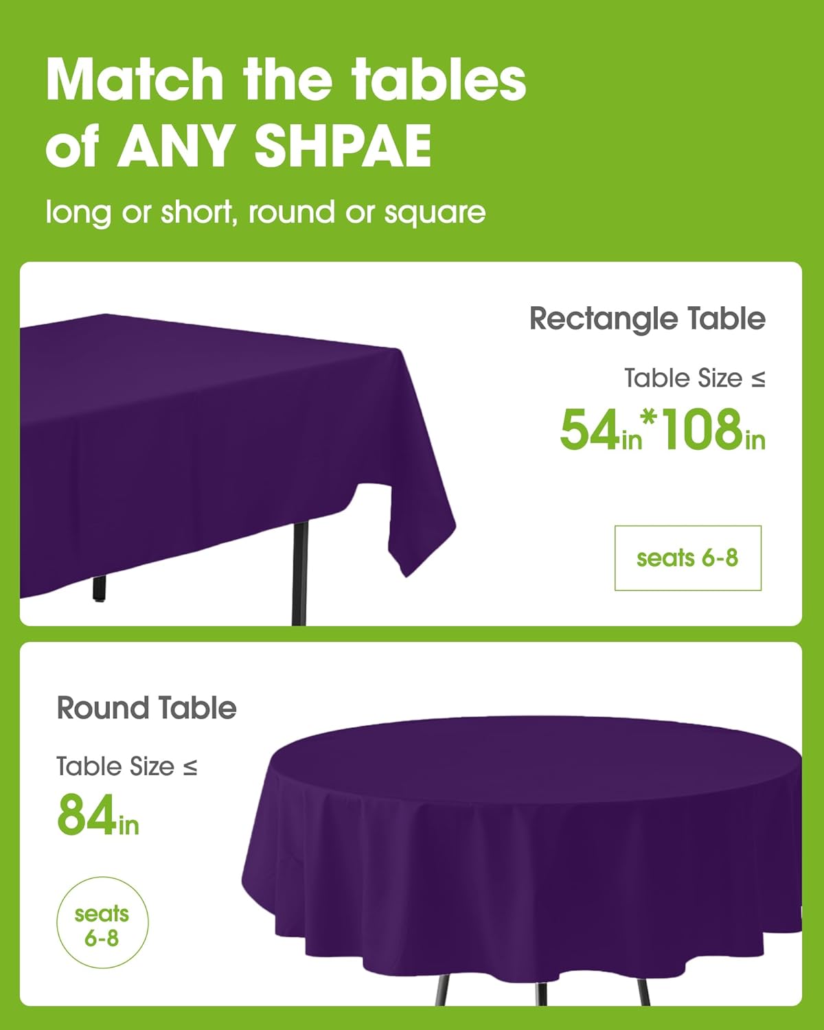 Pureegg Disposable Plastic Table Cloths - 84'' Round, Leakproof & Sturdy, Purple | 8 Pack for Graduation 2026