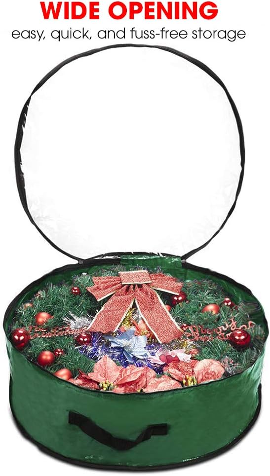 Propik Christmas Wreath Storage Bag - 36" Tear-Resistant Holiday Container with Clear Window - 2 Pack, Green