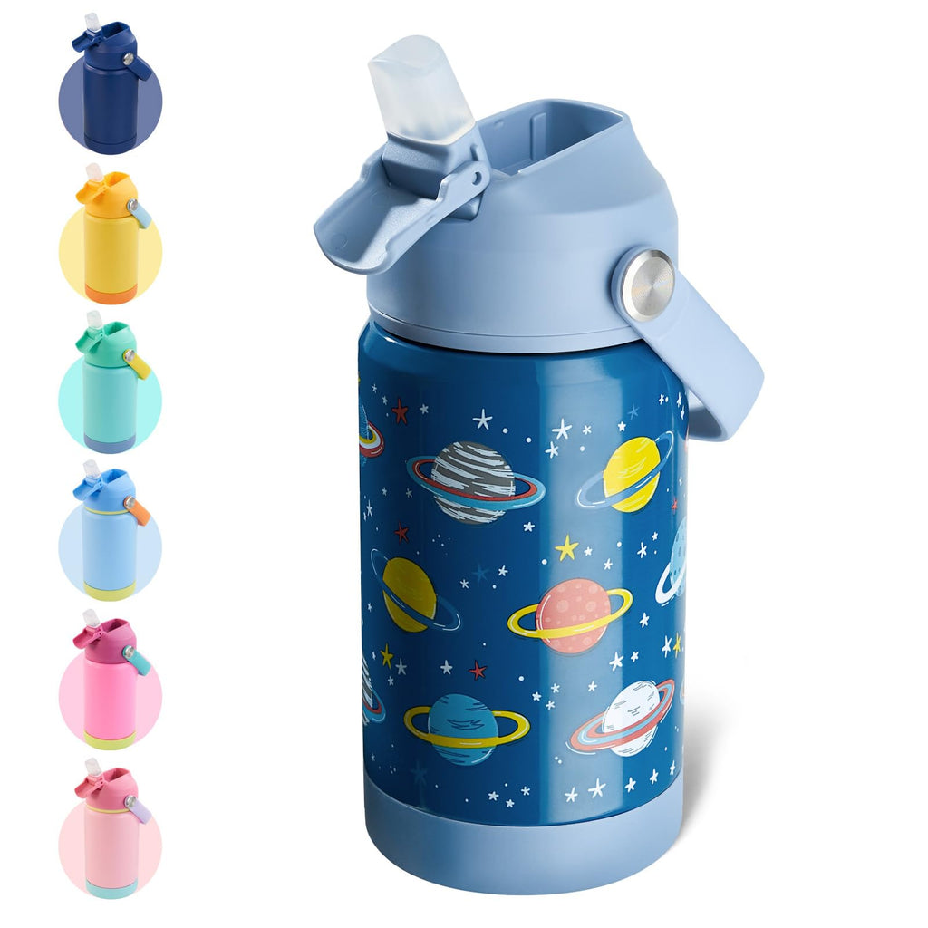 Kerilyn 12oz Kids Water Bottle, Stainless Steel Insulated Water Bottle For Kids, Toddler Cup With Straws Leak-proof, Kids Water Bottles For School Boys Girls, BPA Free, Planet