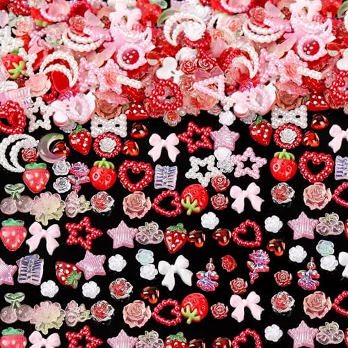 FINGCRO 110pcs 3D Nail Charms Resin Flatback Flowers Fruit Butterflies