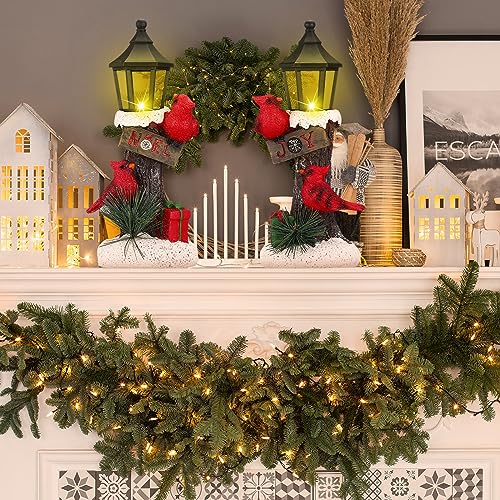 Christmas Lighted Lamp Set - Red Cardinal Tabletop Decor with Warm Lights