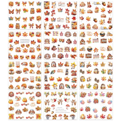 IDDFEVE Thanksgiving Nail Decals Water Transfer Turkey Leaf 12 Sheets