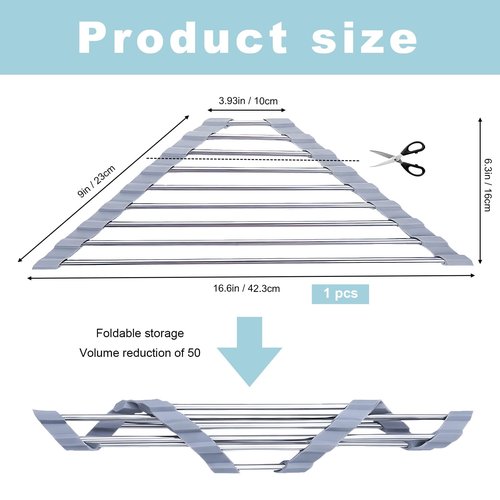VAQULION Triangle Dish Drying Rack, Sink Caddy for Top of Sink Rack, Stainless Steel Roll-Up Over The Sink Drainer, Foldable Sponge Holder for Kitchen Sink Organizer, Non-Slip Silicone, Space-Saving